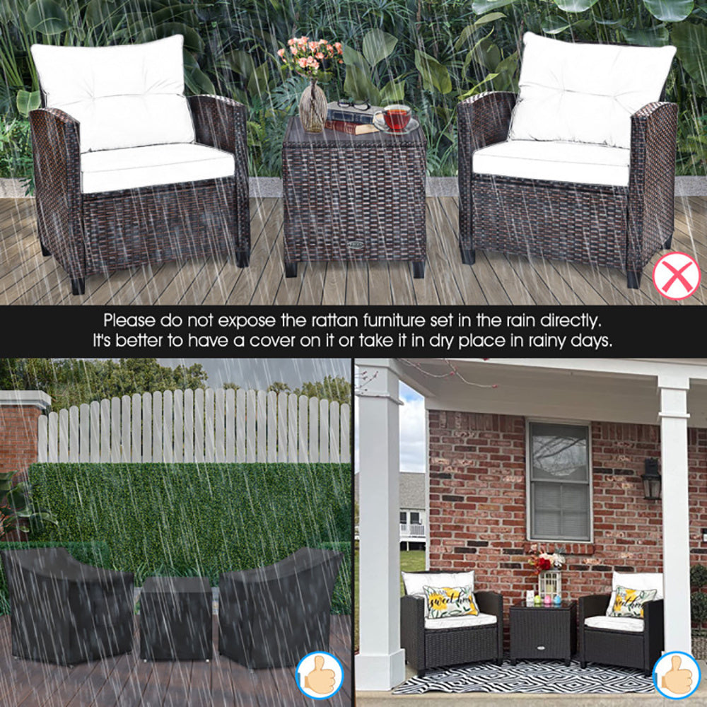 3 Pieces Rattan Patio Furniture Set With Washable Cushion - URBAN METRO