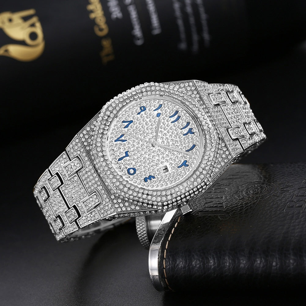 European Hip Hop Full Diamond Arabic Scale Niche Quartz Men's Watch - URBAN METRO