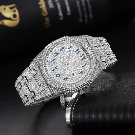 European Hip Hop Full Diamond Arabic Scale Niche Quartz Men's Watch - URBAN METRO