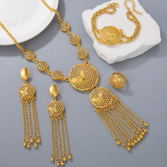 1 Set Of Fashionable And Gorgeous Butterfly Middle East Set, Wedding Decoration Necklace, Earrings, Bracelets, Ring Set For Women - URBAN METRO