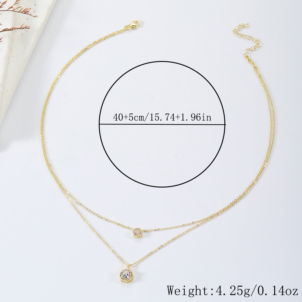 Sparkling Three-dimensional Zircon Pendant Necklace, Women's Exquisite Double-layer Collarbone Chain Jewelry Gift, Suitable For Engagement, Party, Holiday Gifts - URBAN METRO