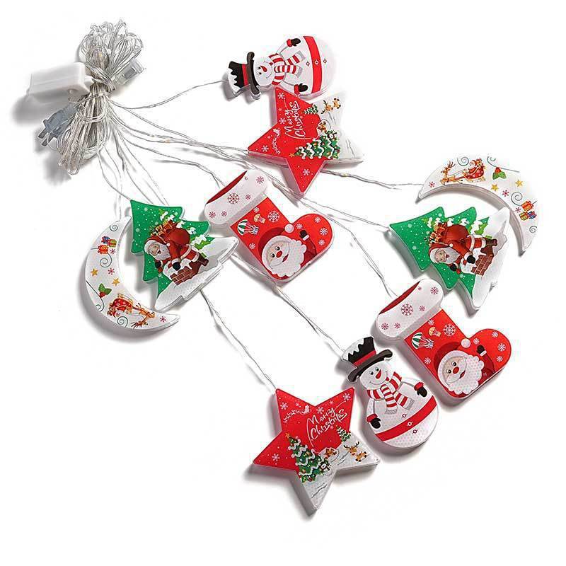 Painted Christmas Curtain Lights – LED Holiday Window Decorations with Santa, Tree & Snowflake Designs