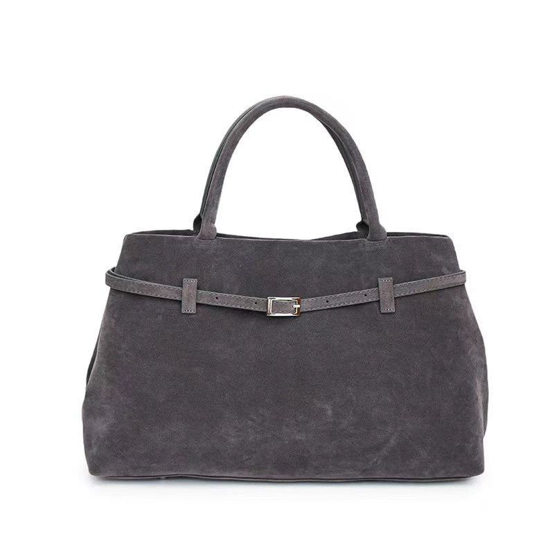 Decorative Design Solid Faux Suede Handbag Large Capacity Casual Tote Bags For Women Tote Design Portable Shoulder Bag - URBAN METRO