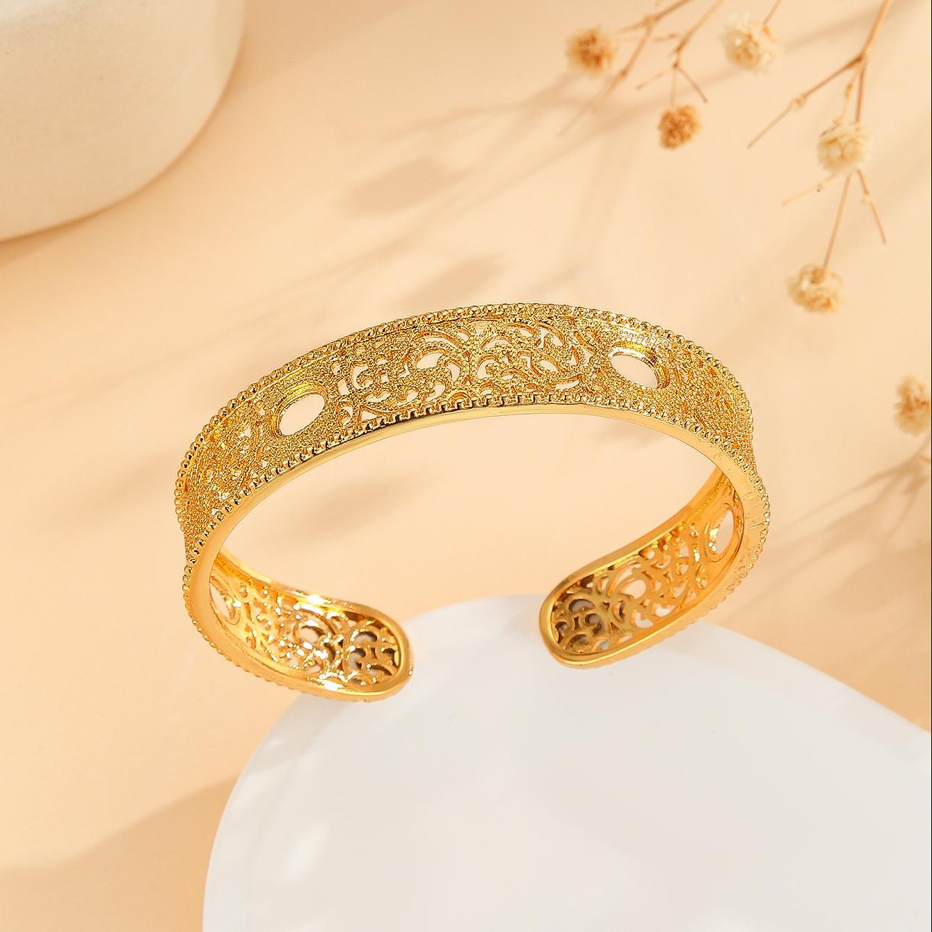 1pcs Luxury Style Gold Bracelet Hollowed Out Lace Flower Design Wedding Gold Jewelry - URBAN METRO