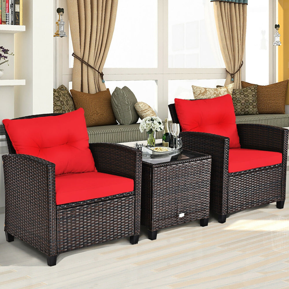 3 Pieces Rattan Patio Furniture Set With Washable Cushion - URBAN METRO