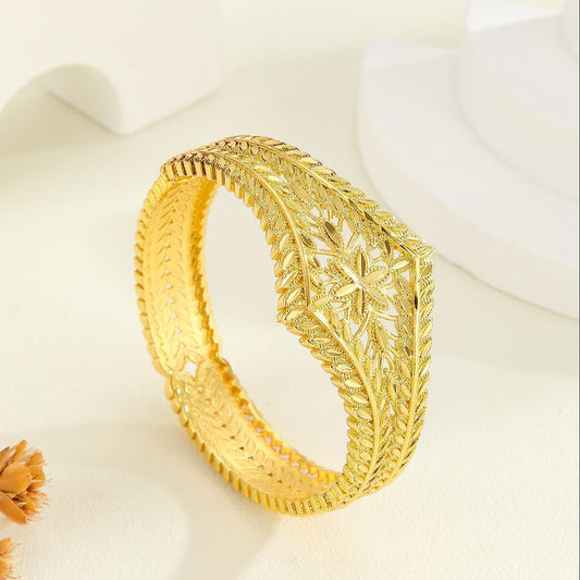 1pcs Fashionable Hollow Leaf Gold Bracelet, Carved Wheat Ear Flower Bracelet - URBAN METRO