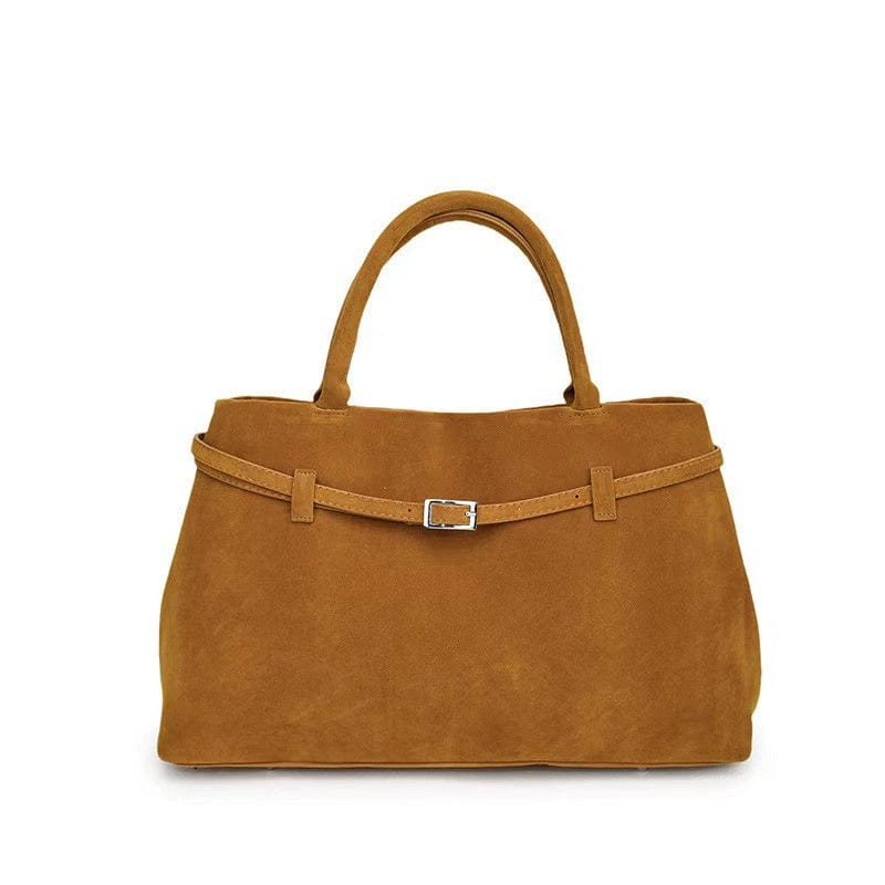 Decorative Design Solid Faux Suede Handbag Large Capacity Casual Tote Bags For Women Tote Design Portable Shoulder Bag - URBAN METRO
