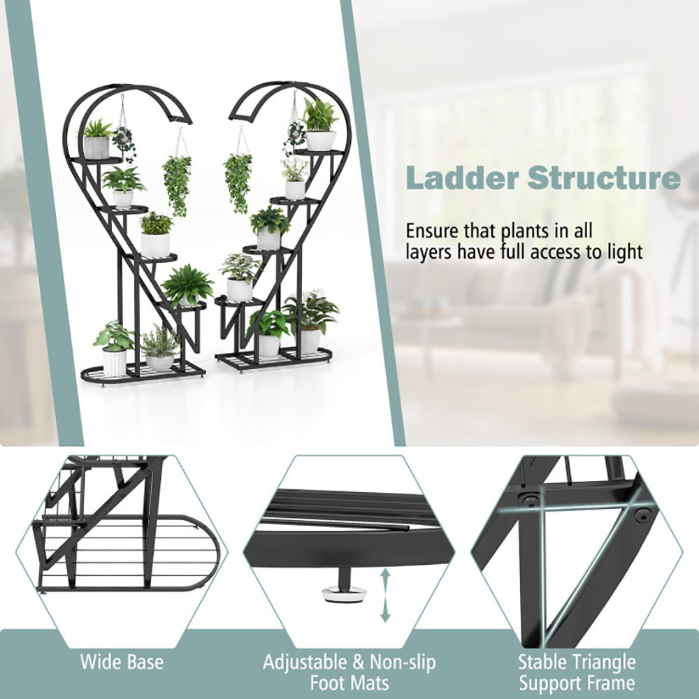 5 Tier Metal Plant Stand With Hanging Hook For Multiple Plants - URBAN METRO