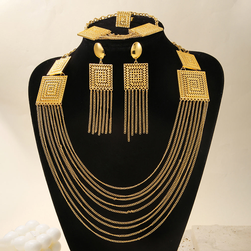 5pcs Fashion Ladies 18k Gold Plated Jewelry Set Tassel For Holiday Wear, Wedding Scene Jewelry, Multi-layered Temperament Wedding Jewelry - URBAN METRO