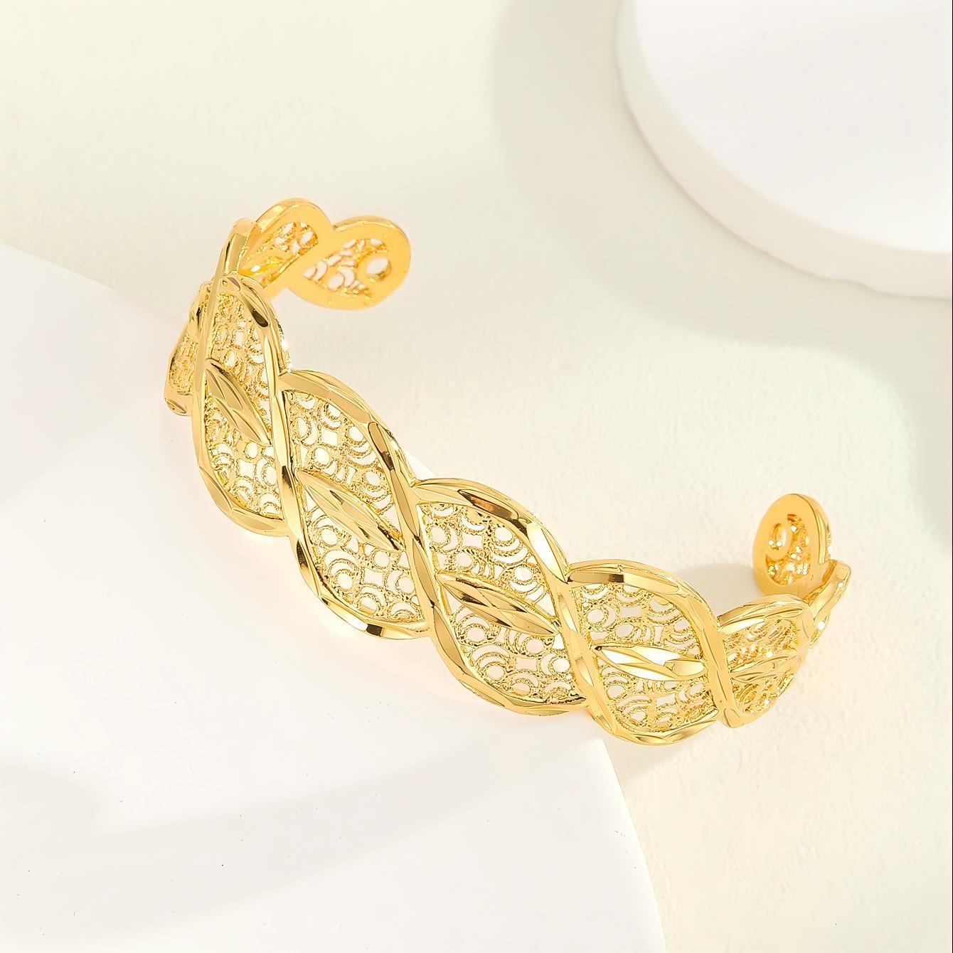 1pcs Fashion Copper Plated 18K Gold Diamond Pattern Bracelet, Fried Dough Twists Rope Open Bracelet - URBAN METRO