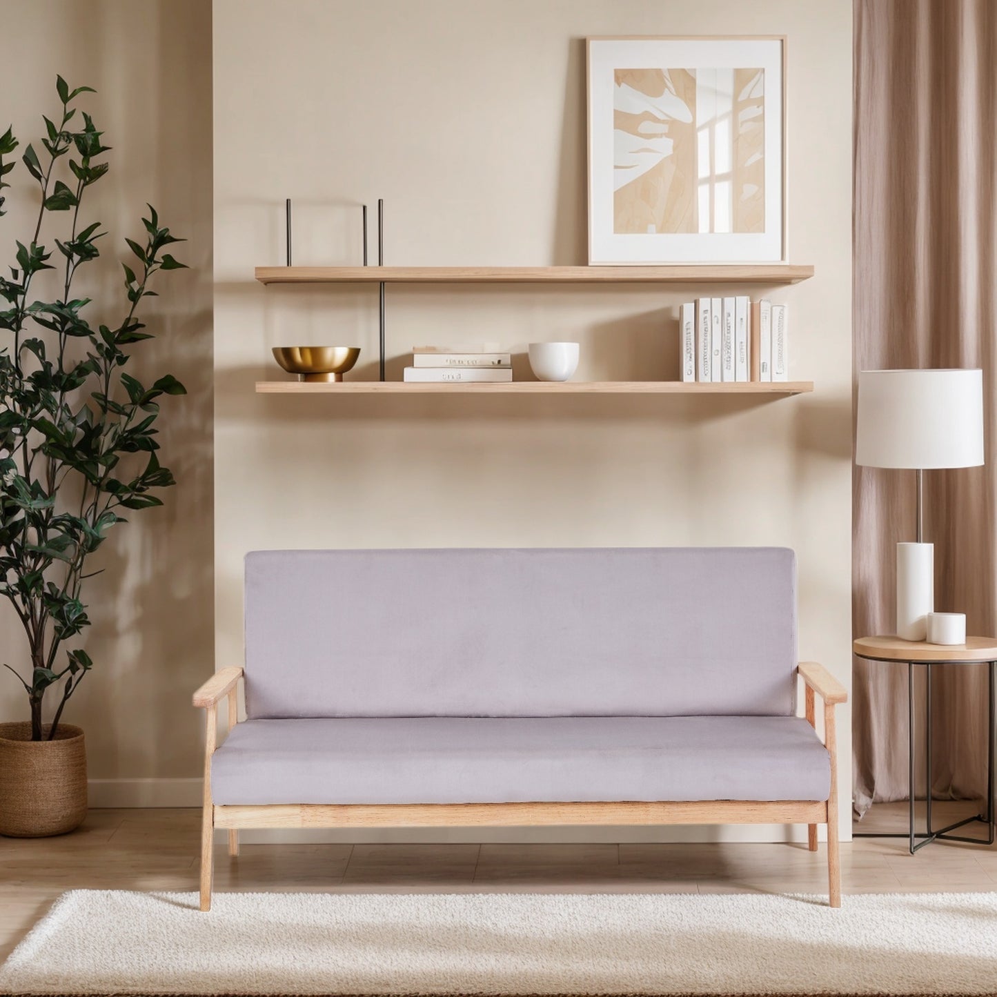 Modern Velvet Loveseat Sofa With Wooden Arms Office Couch 2-3 Seat - URBAN METRO