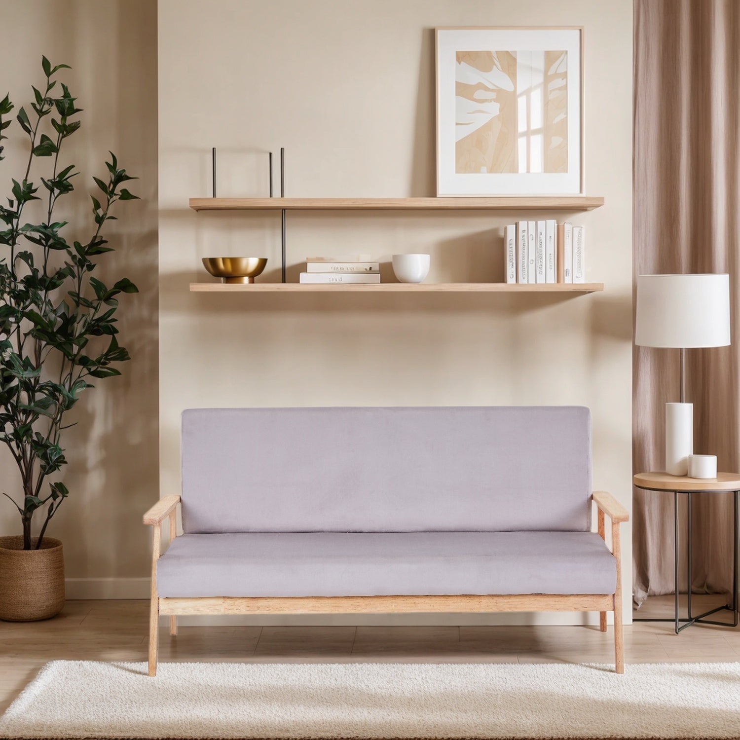 Modern Velvet Loveseat Sofa With Wooden Arms Office Couch 2-3 Seat - URBAN METRO