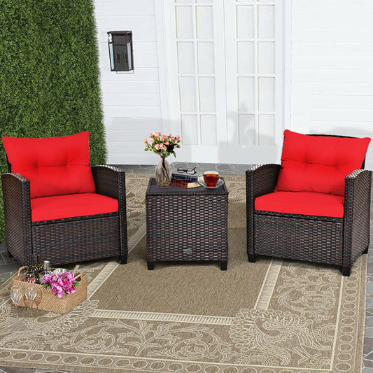3 Pieces Rattan Patio Furniture Set With Washable Cushion - URBAN METRO