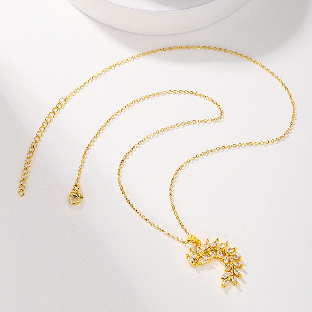 1pcsFashionable Sparkling Zircon Leaf Pendant Necklace, Imitation Diamond Wheat Ear Leaf Collarbone Chain, Suitable For Women's Daily Holiday Wear, Engagement Jewelry - URBAN METRO
