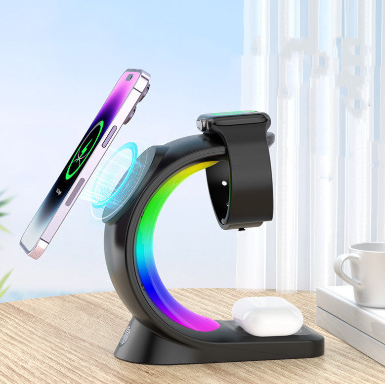 3 In 1 Magnetic Wireless Charger Fast Charging For Smart Phone Atmosphere Light Charging Station For Airpods Pro I-phone Watch - URBAN METRO
