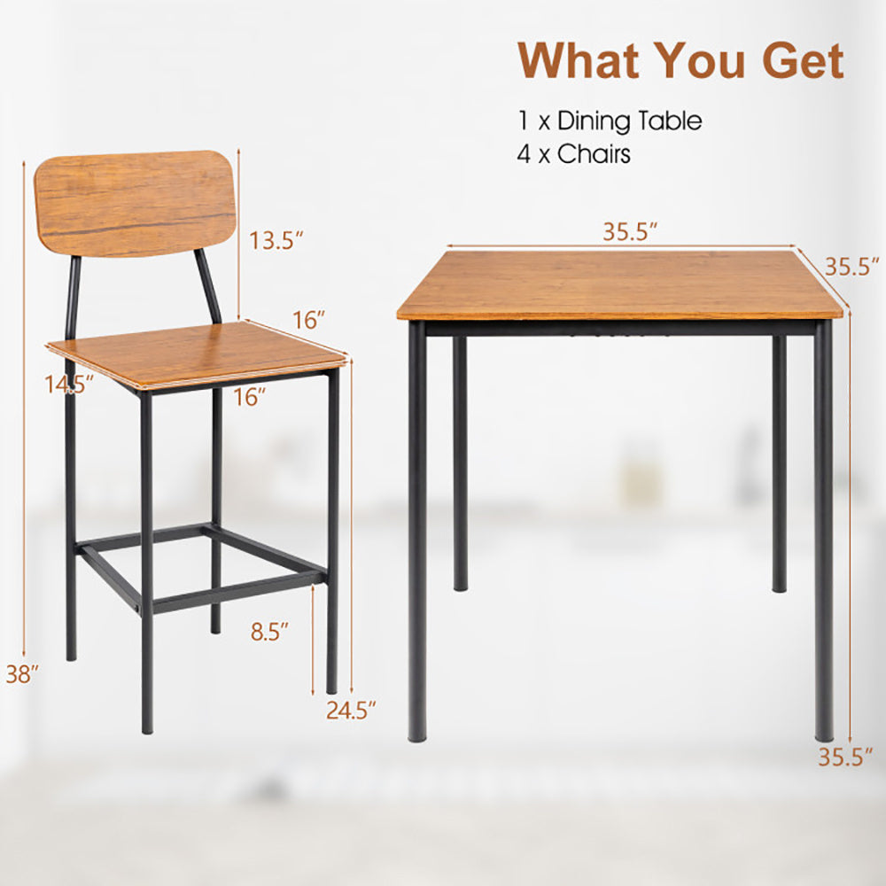5 Pieces Industrial Dining Table Set With Counter Height Table And 4 Bar Stools - URBAN METRO