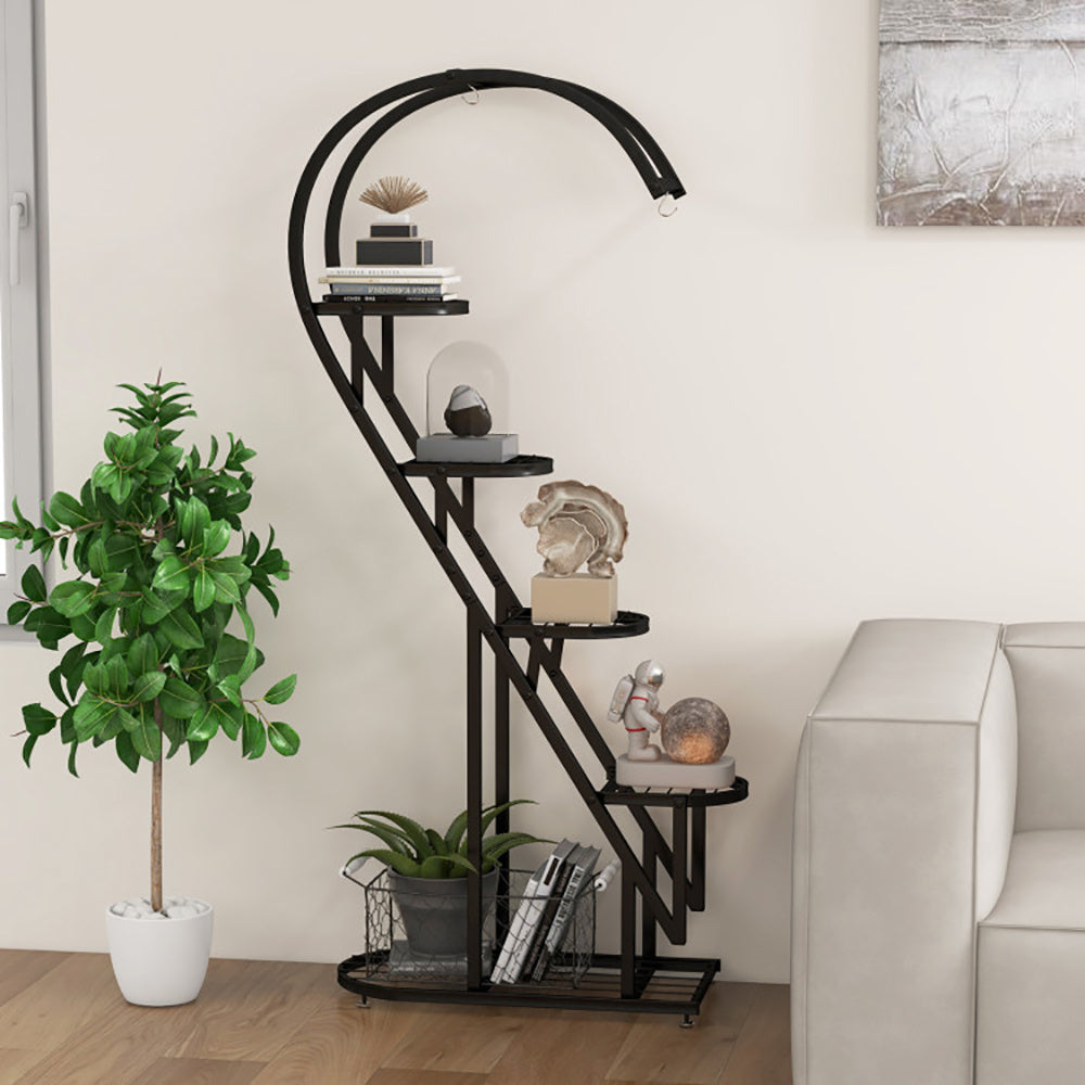 5 Tier Metal Plant Stand With Hanging Hook For Multiple Plants - URBAN METRO