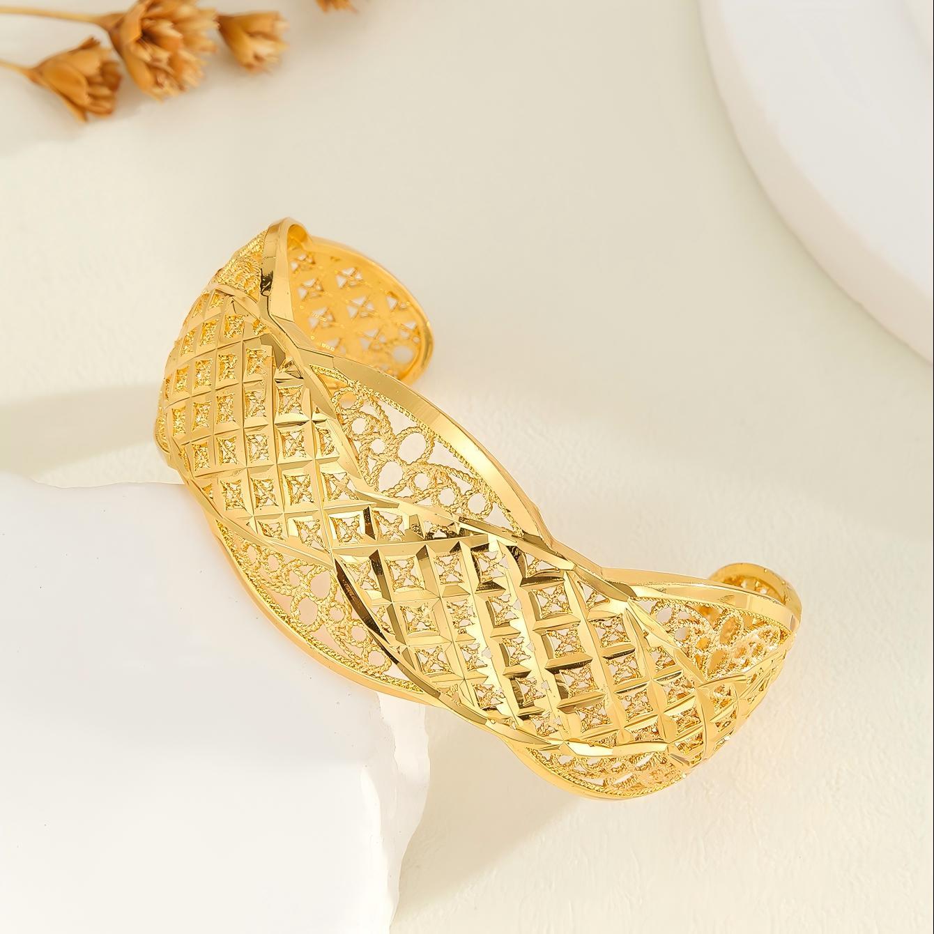 1pcs Fashion Copper Plated 18K Gold Diamond Pattern Bracelet, Fried Dough Twists Rope Open Bracelet - URBAN METRO