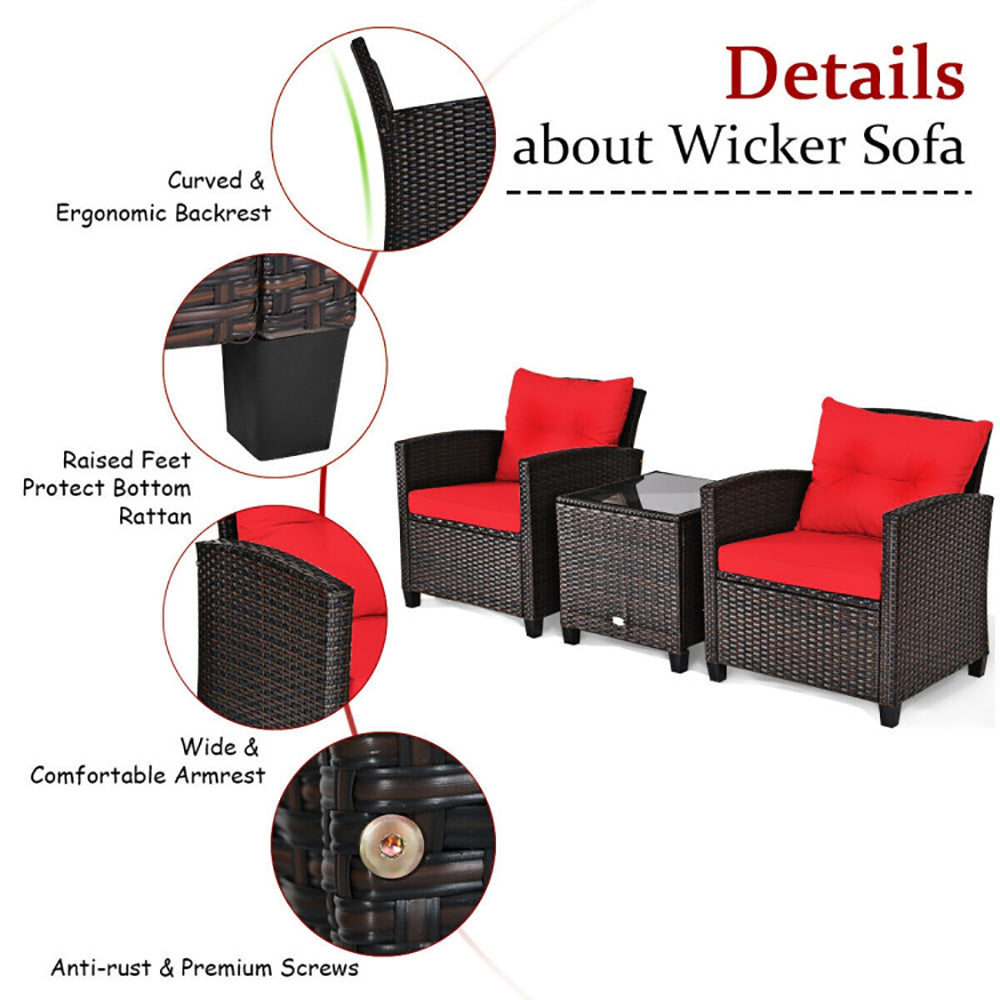 3 Pieces Rattan Patio Furniture Set With Washable Cushion - URBAN METRO