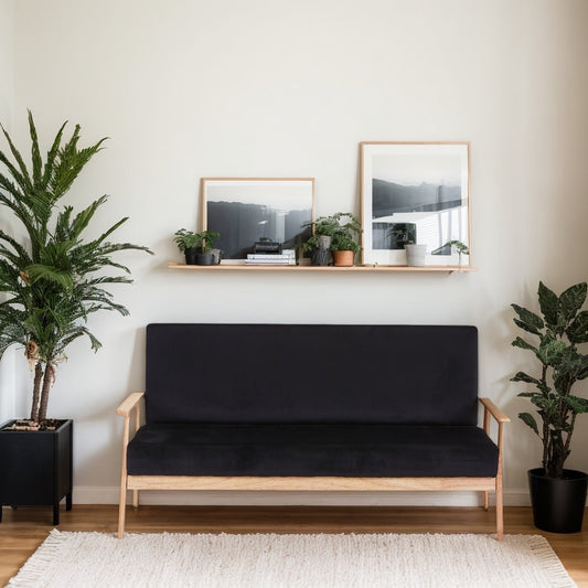 Modern Velvet Loveseat Sofa With Wooden Arms Office Couch 2-3 Seat - URBAN METRO
