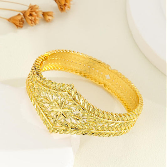 1pcs Fashionable Hollow Leaf Gold Bracelet, Carved Wheat Ear Flower Bracelet - URBAN METRO
