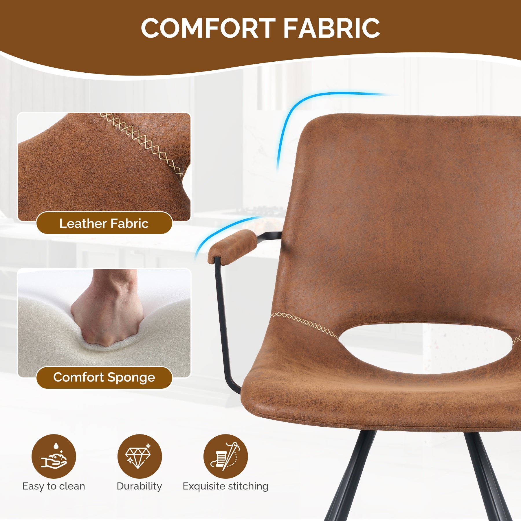 Modern Interior Kitchen & Dinning Room Chairs soft velvet coating Synthetic leather covering - URBAN METRO