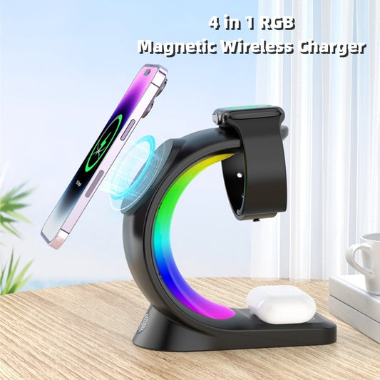 3 In 1 Magnetic Wireless Charger Fast Charging For Smart Phone Atmosphere Light Charging Station For Airpods Pro I-phone Watch - URBAN METRO