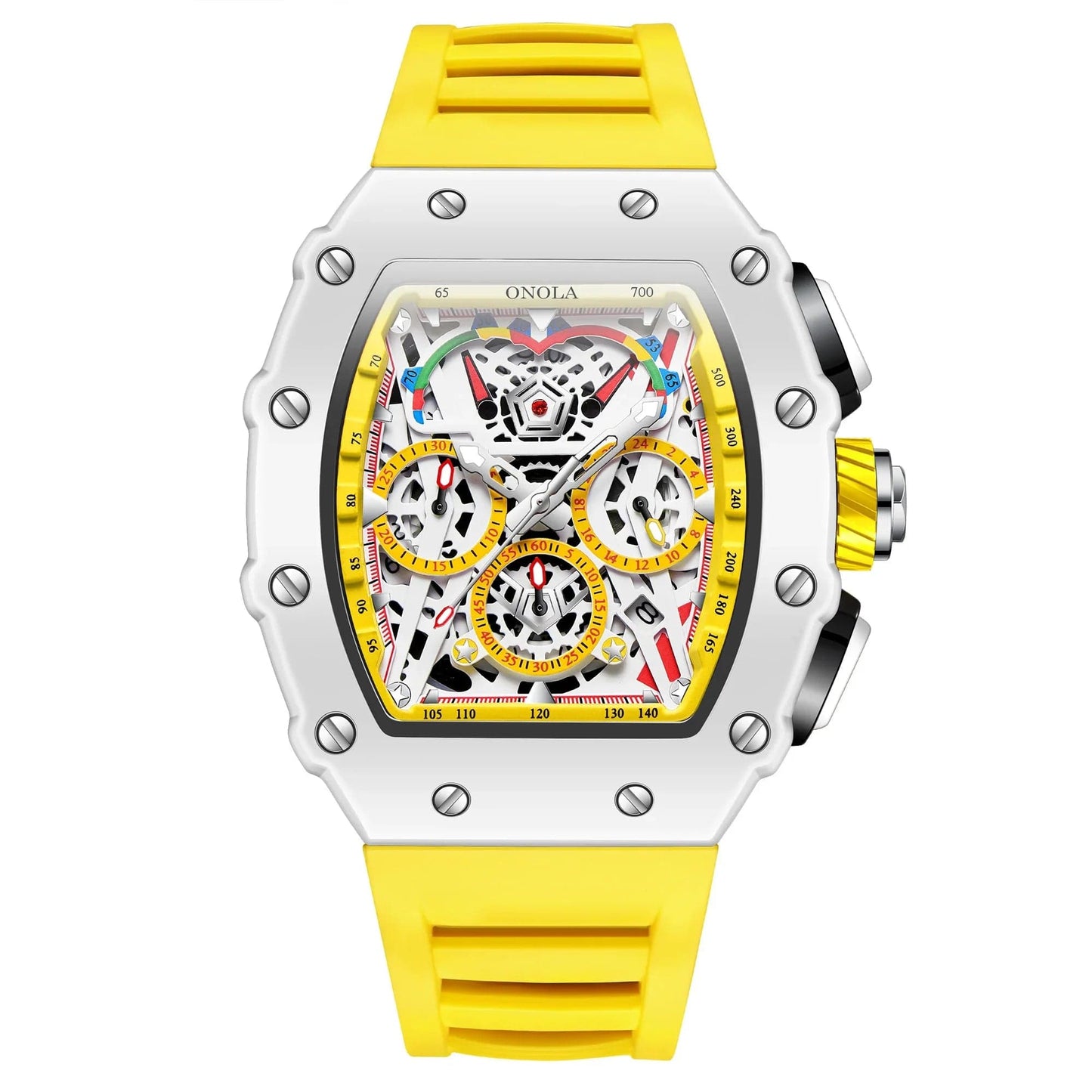 Luxury Watch Men'S ONOLA Fashion Casual Multifunctional Silicone Tape Waterproof Quartz Watch White
