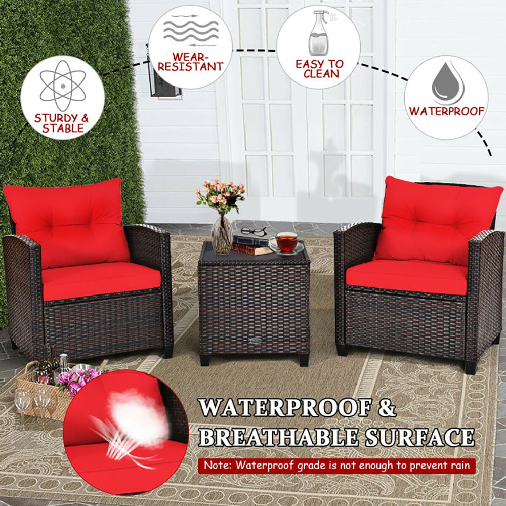 3 Pieces Rattan Patio Furniture Set With Washable Cushion - URBAN METRO