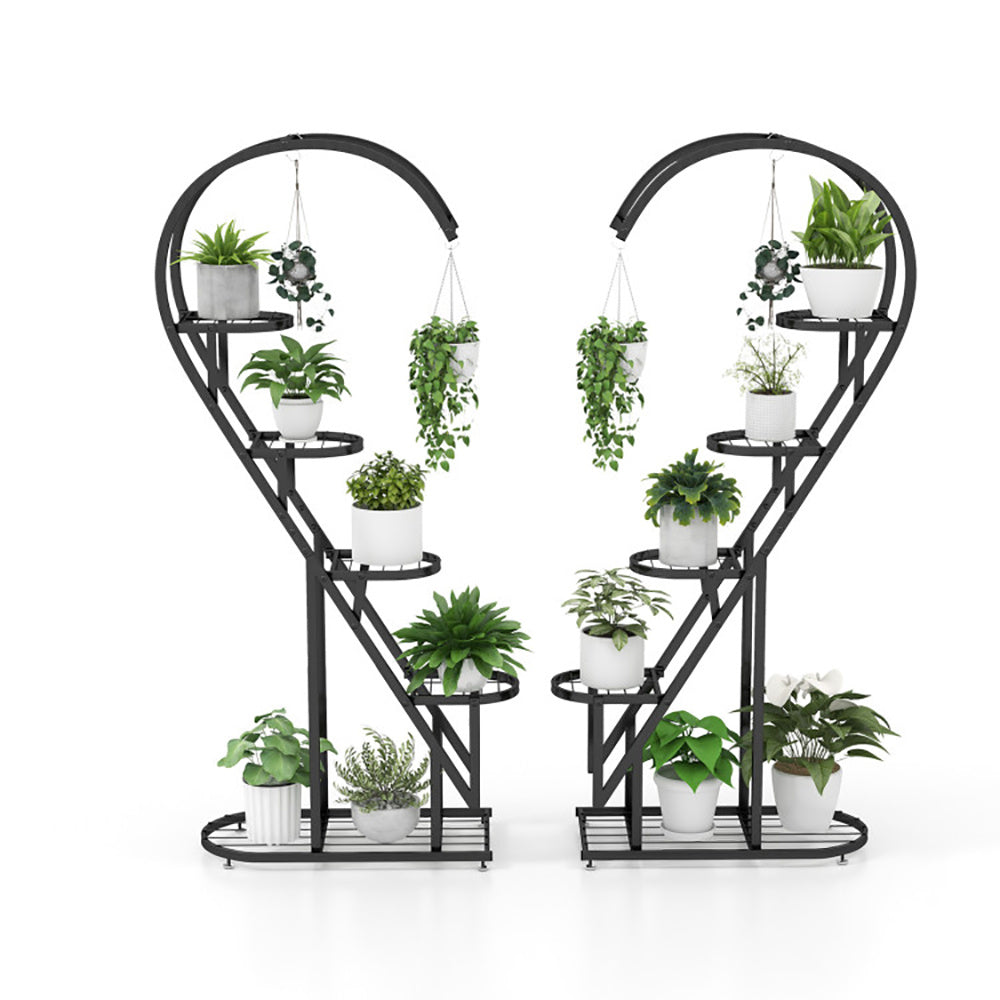 5 Tier Metal Plant Stand With Hanging Hook For Multiple Plants - URBAN METRO