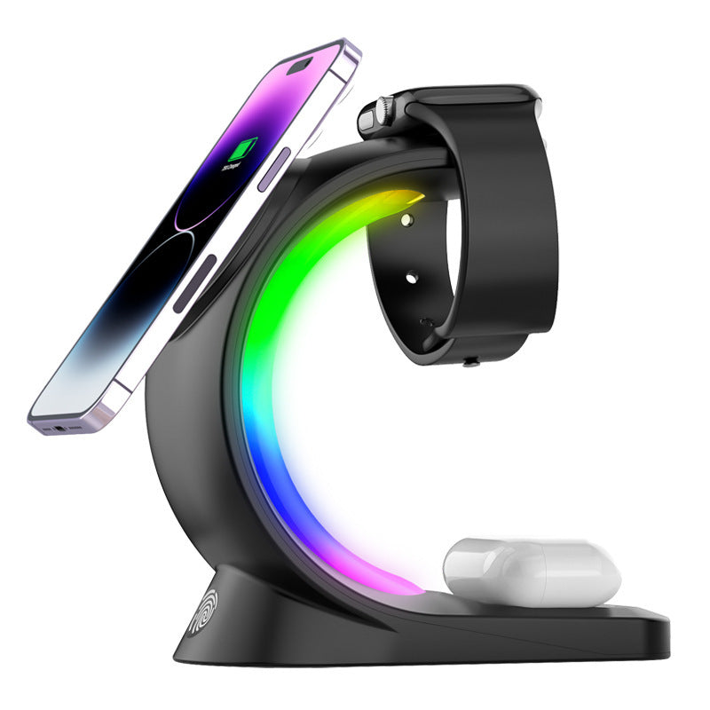 3 In 1 Magnetic Wireless Charger Fast Charging For Smart Phone Atmosphere Light Charging Station For Airpods Pro I-phone Watch - URBAN METRO