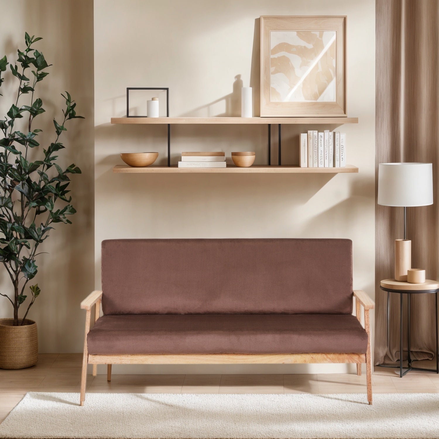 Modern Velvet Loveseat Sofa With Wooden Arms Office Couch 2-3 Seat - URBAN METRO