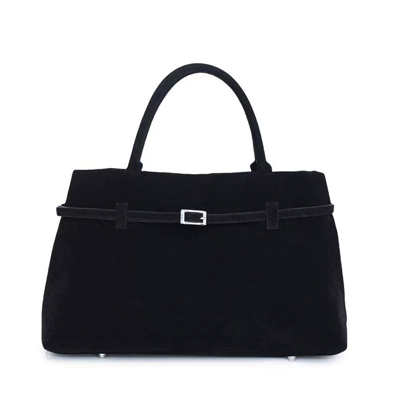 Decorative Design Solid Faux Suede Handbag Large Capacity Casual Tote Bags For Women Tote Design Portable Shoulder Bag - URBAN METRO