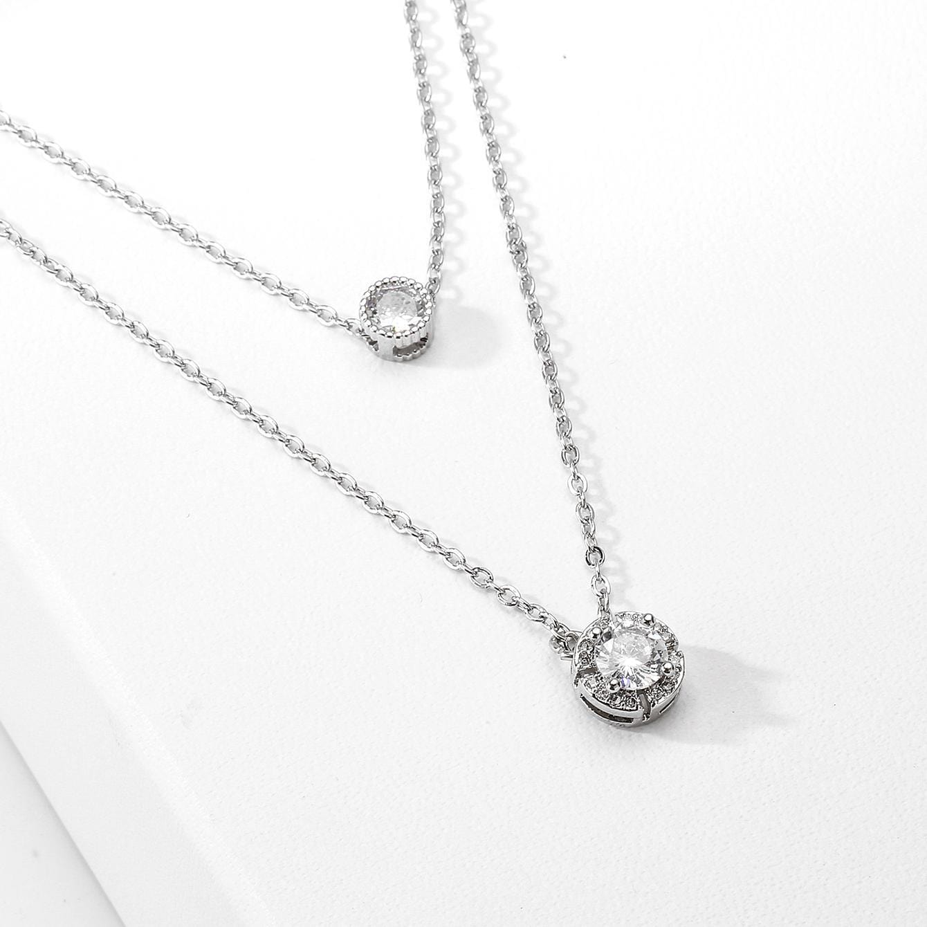 Sparkling Three-dimensional Zircon Pendant Necklace, Women's Exquisite Double-layer Collarbone Chain Jewelry Gift, Suitable For Engagement, Party, Holiday Gifts - URBAN METRO
