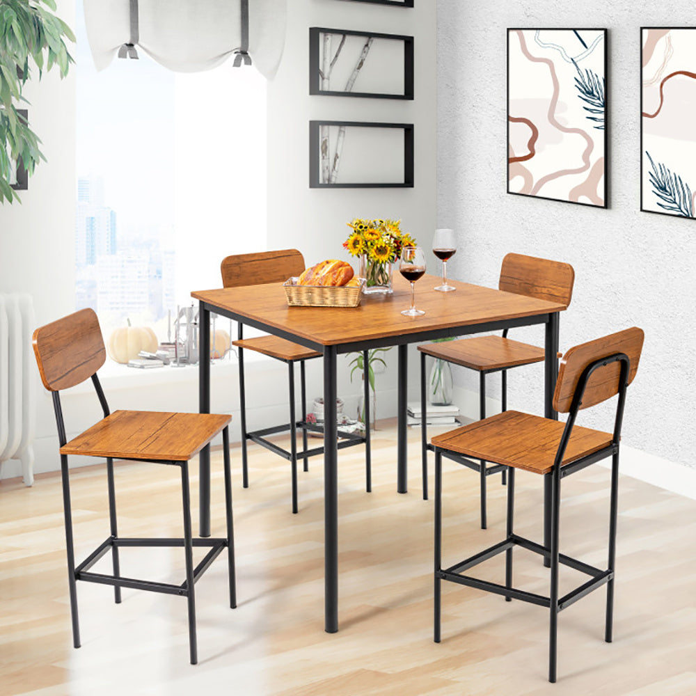 5 Pieces Industrial Dining Table Set With Counter Height Table And 4 Bar Stools - URBAN METRO