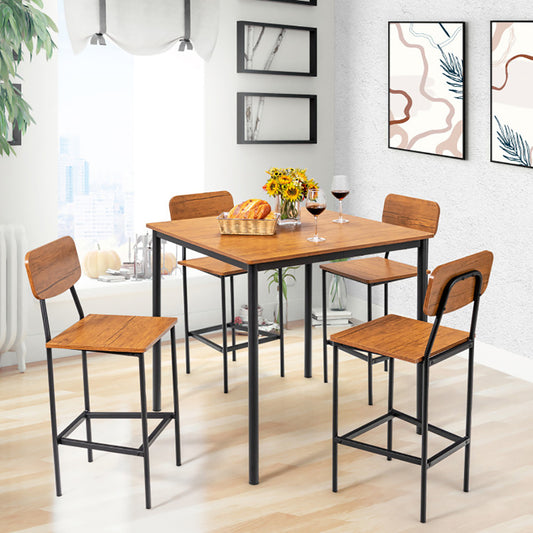 5 Pieces Industrial Dining Table Set With Counter Height Table And 4 Bar Stools - URBAN METRO