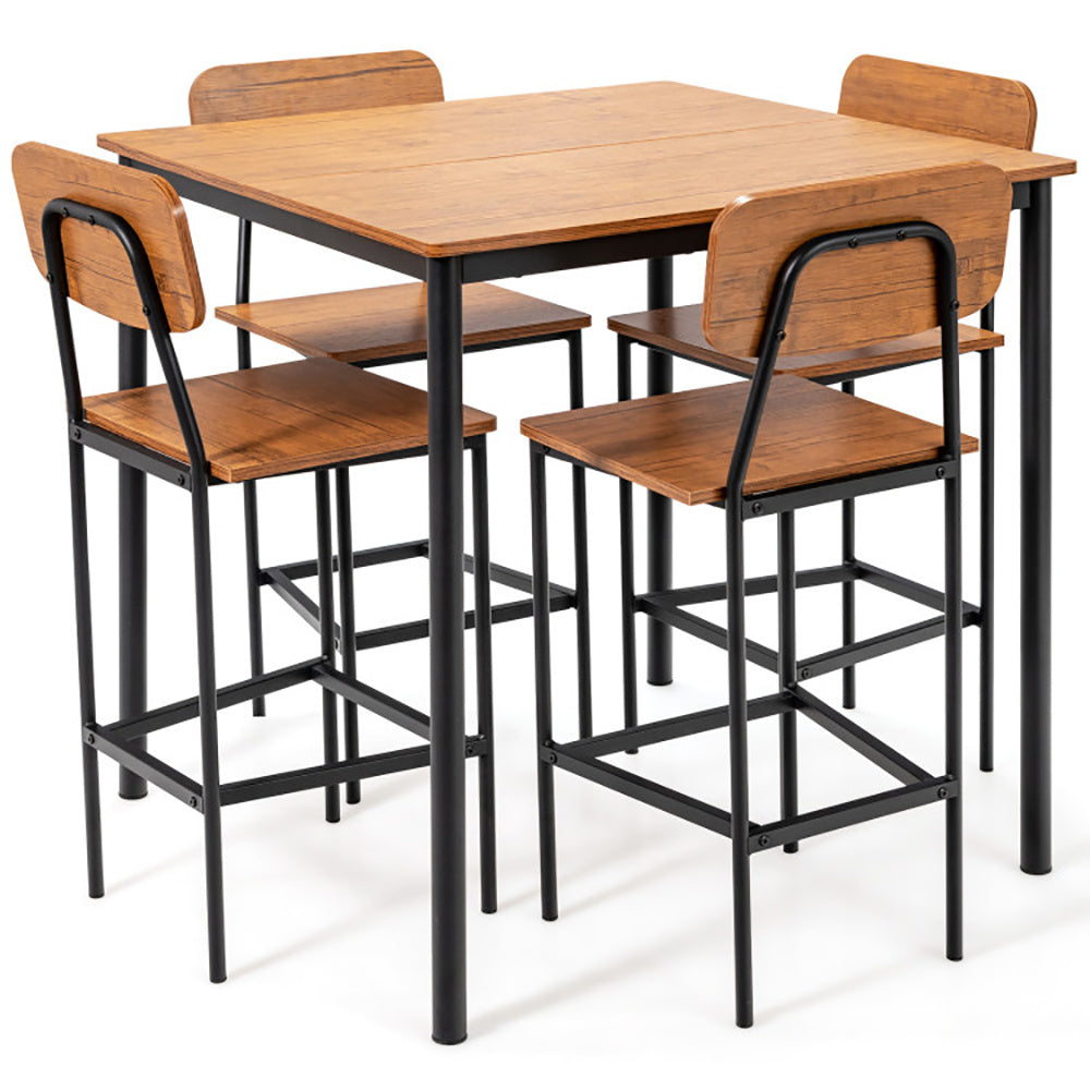 5 Pieces Industrial Dining Table Set With Counter Height Table And 4 Bar Stools - URBAN METRO