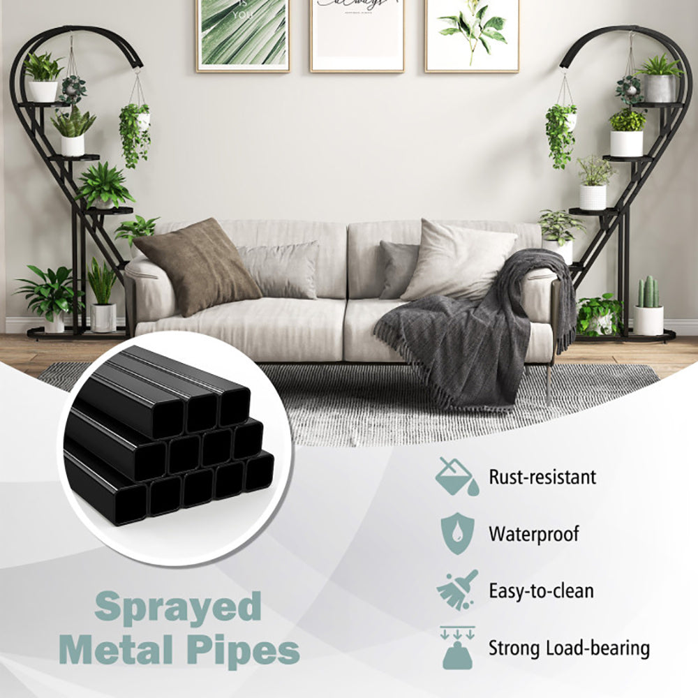 5 Tier Metal Plant Stand With Hanging Hook For Multiple Plants - URBAN METRO