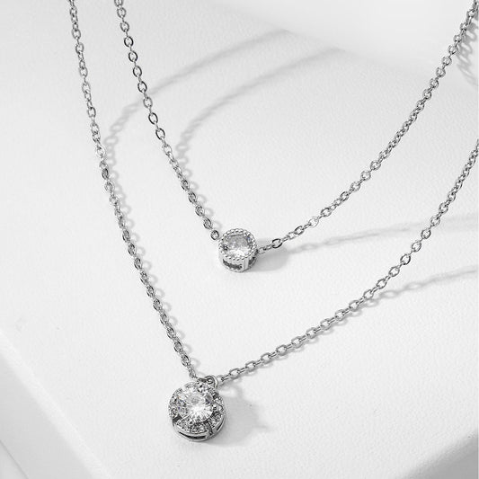 Sparkling Three-dimensional Zircon Pendant Necklace, Women's Exquisite Double-layer Collarbone Chain Jewelry Gift, Suitable For Engagement, Party, Holiday Gifts - URBAN METRO