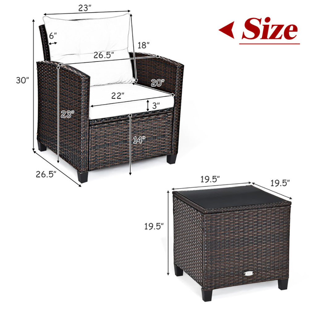 3 Pieces Rattan Patio Furniture Set With Washable Cushion - URBAN METRO