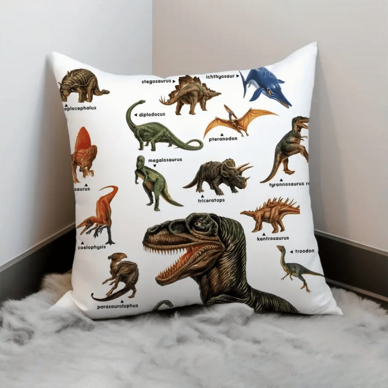 Wild Dinosaur Pillow Cover - Animal Dinosaur Pillowcase Tyrannosaurus Rex Brachiosaurus Dinosaur Pillowcase Square 18x18 Suitable For Boys' Room Home Decoration - URBAN METRO