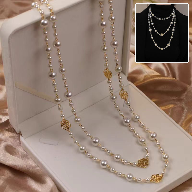 Retro Multi-layer Pearls Necklace Fashion Long Sweater Chain Versatile Accessories For Women - URBAN METRO