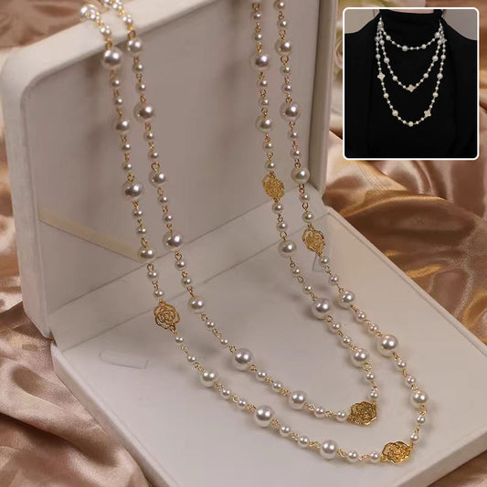 Retro Multi-layer Pearls Necklace Fashion Long Sweater Chain Versatile Accessories For Women - URBAN METRO