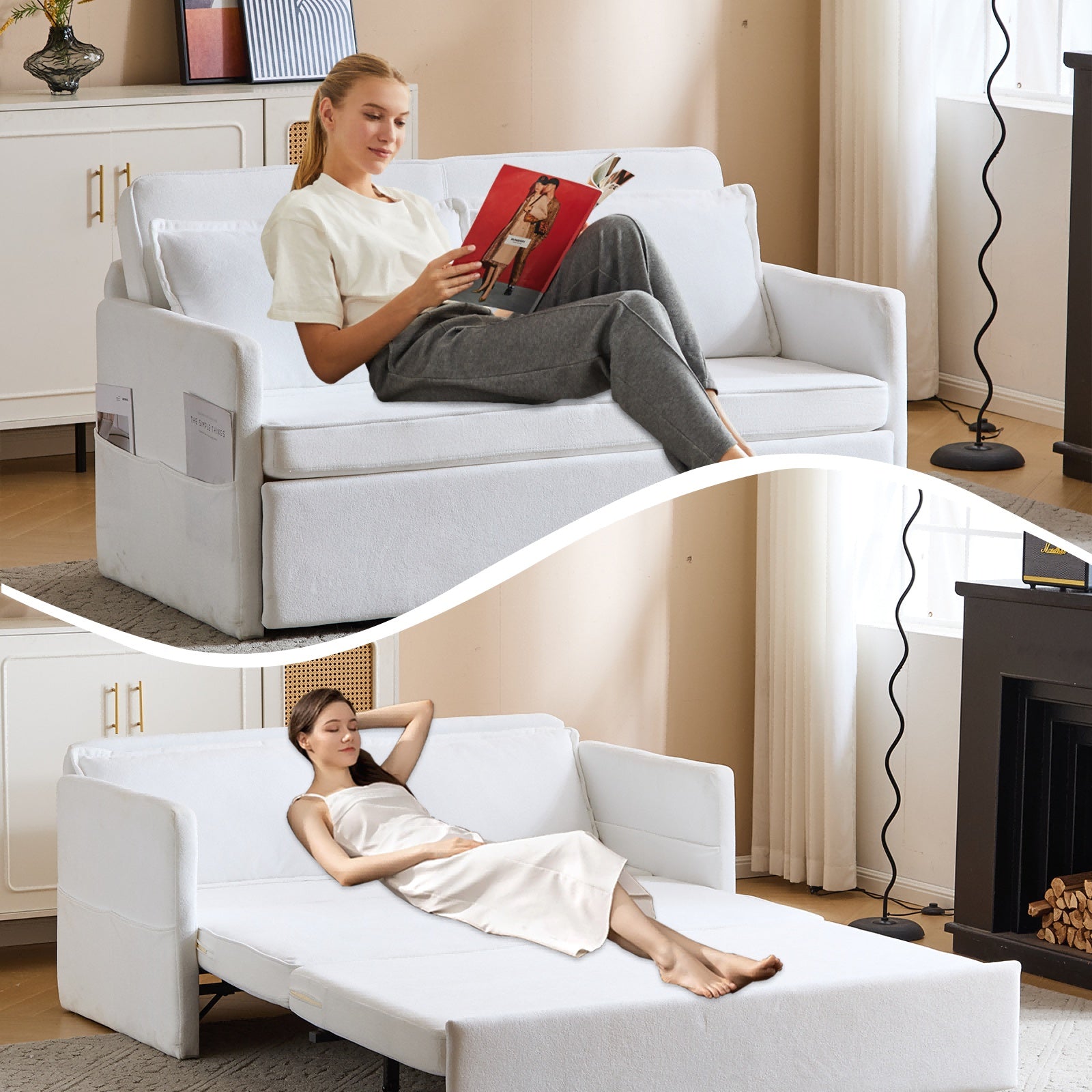 Adult Sleeper Chair Bed, 3-in-1 Convertible Sofa Chair Bed Pull-out Sofa Bed, Convenient Folding Tray Table With USB And Type-C Charging Ports Modern Loveseat For Living Room Cannot Be Sold On Temu - URBAN METRO