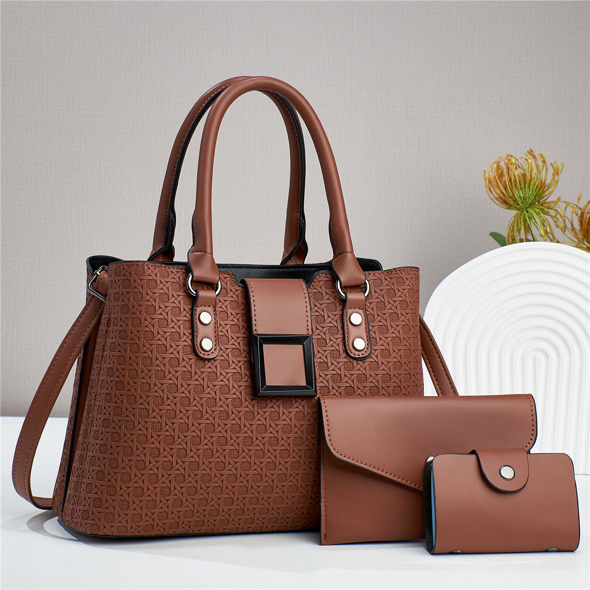 Three-piece Textured Large Capacity Women's One Shoulder Crossbody Bag - URBAN METRO