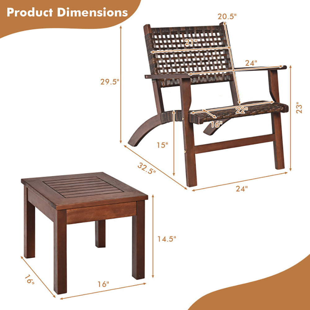 3 Pieces Outdoor Wooden Patio Rattan Furniture Set - URBAN METRO