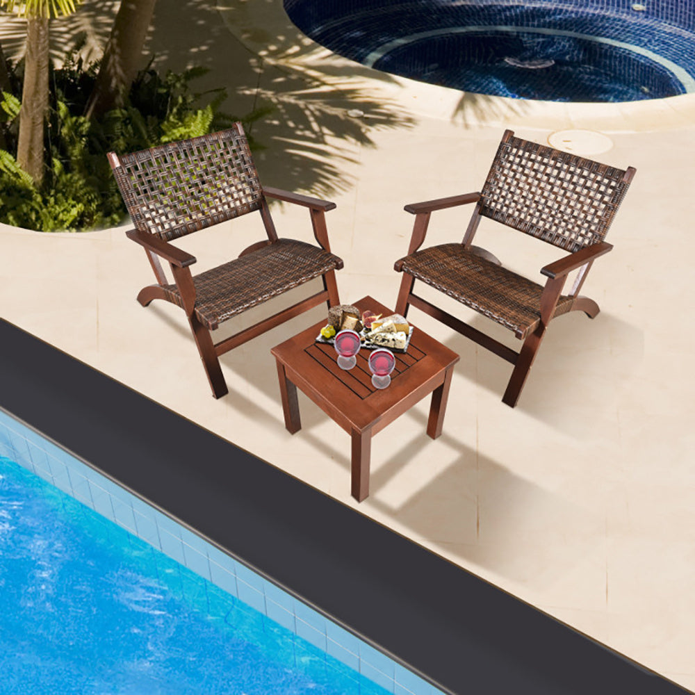 3 Pieces Outdoor Wooden Patio Rattan Furniture Set - URBAN METRO