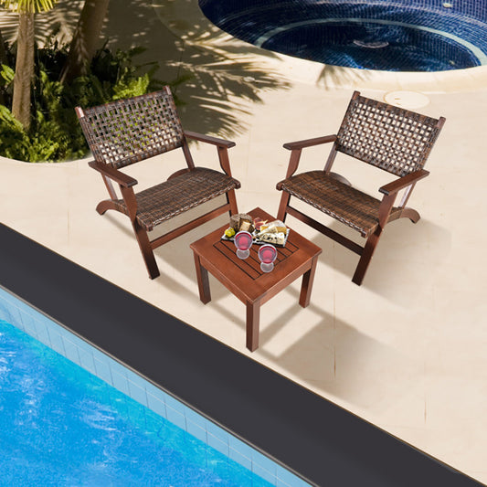 3 Pieces Outdoor Wooden Patio Rattan Furniture Set - URBAN METRO