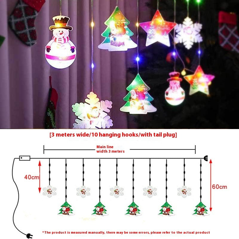 Painted Christmas Curtain Lights – LED Holiday Window Decorations with Santa, Tree & Snowflake Designs