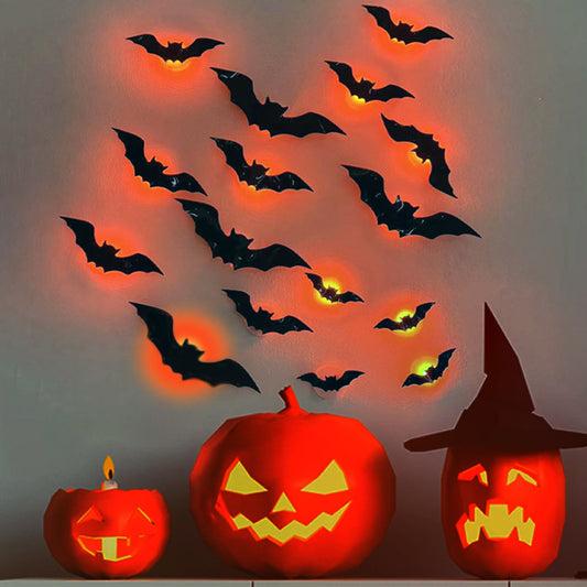 3D Halloween Bat Wall Stickers – Scary Haunted House Decor with Glowing Effect for Party & Home